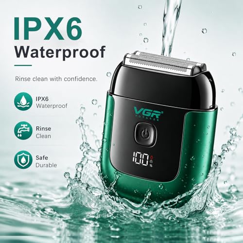 VGR Mini Foil Shaver for Men - Green, Waterproof, 100-Minute Runtime