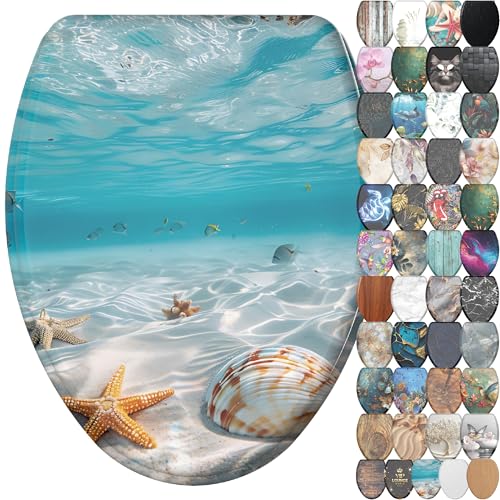 Sanilo Waterworld Elongated Wooden Toilet Seat with Soft Close & Quick Release