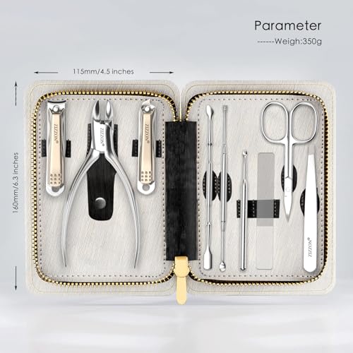 ZIZZON Manicure Set Professional Stainless Steel Toenail and Fingernail Clippers Set 9 in1 Pedicure and Grooming kit with Travel Case (Black)