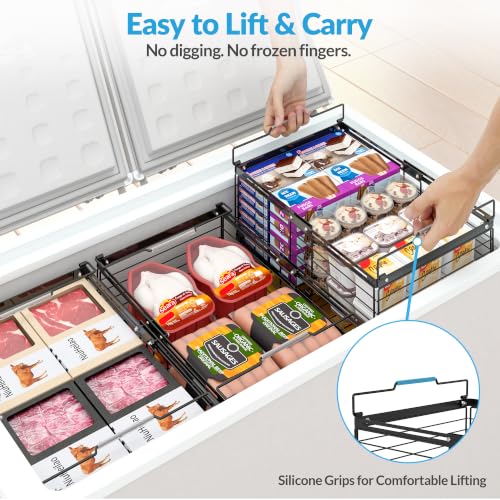 4 Pack Expandable Freezer Basket Organizer - Stackable Wire Storage Bins for Chest Freezers