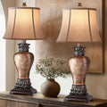Hamucd 27-inch Set of 2 Rustic Farmhouse Table Lamps for Living Room & Bedroom, Brown, Dimmable 3-Color Temperature