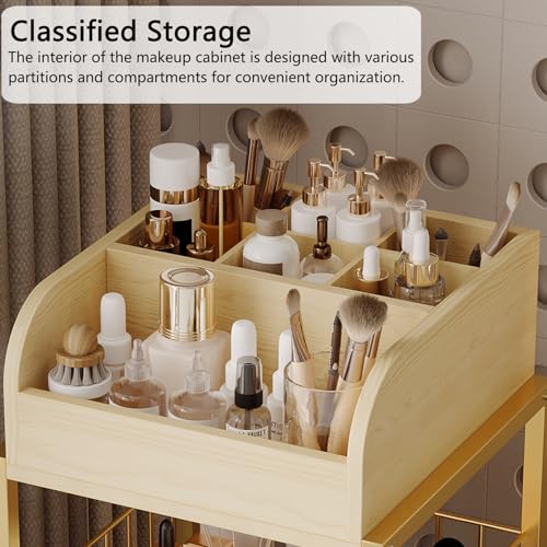 Gold Makeup Organizer Cart with Drawers & Shelves for Vanity