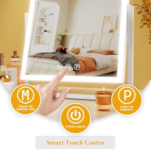 Gvnkvn Lighted Makeup Mirror 17.2 x 13.6 in with 5X Magnifier, Adjustable Brightness & 3 Color Modes, White Variation