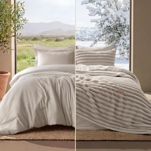 Bedsure 2-in-1 Comforter Set with Detachable Blanket - Oversized King, Beige (Variation 01)