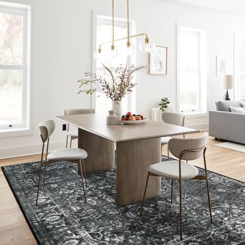 8' x 10' Black and Grey Area Rug - Washable Vintage Distressed Indoor Carpet