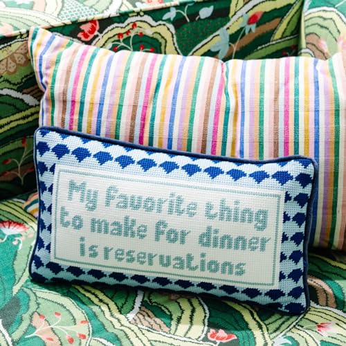 FURBISH Needlepoint Pillow 8x14 Inches - Decorative Dinner Quote Accent Cushion