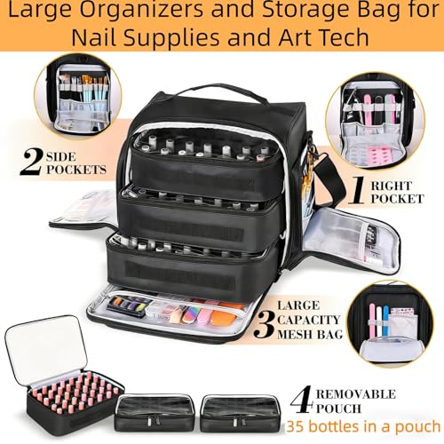 Large Capacity Nail Polish Organizer Bag with Removable Drawers & Travel Carrying Options
