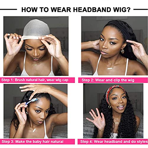 Natural Black 20 Inch Human Hair Headband Wig for Women Glueless & Easy to Wear