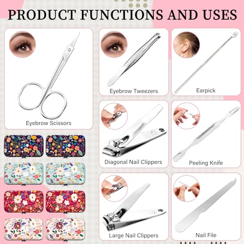 12-Piece Floral Manicure & Pedicure Set with Nail Tools and Travel Case