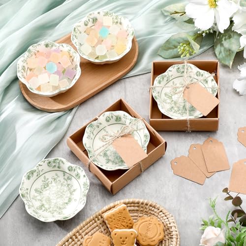 Sage Green Ceramic Wedding Favors - 48 Small Bowls with Flower Design