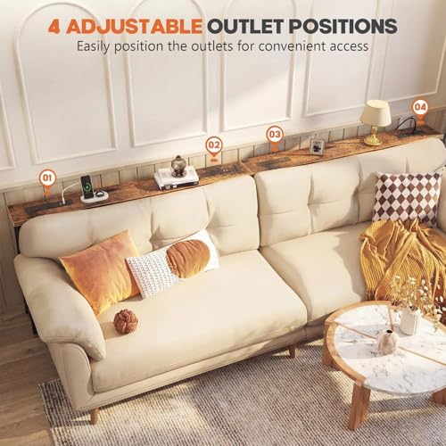 Narrow Adjustable Console Table 78.7'' with Charging Ports - Rustic Brown, 26-34" Height