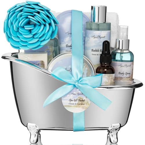 Spa Gift Basket for Women - Ocean Breeze & Coconut Scented Bath Set with Towel & Accessories - Variation Ocean Breeze + Coconut