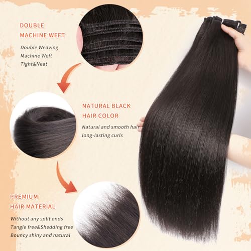 Dark Brown Yaki Straight Hair Bundles - 22 24 26 Inch Human & Synthetic Blend