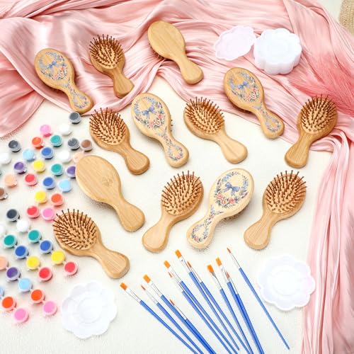 Mini DIY Wooden Hairbrush Painting Kit Set - 12 Combs & Art Supplies