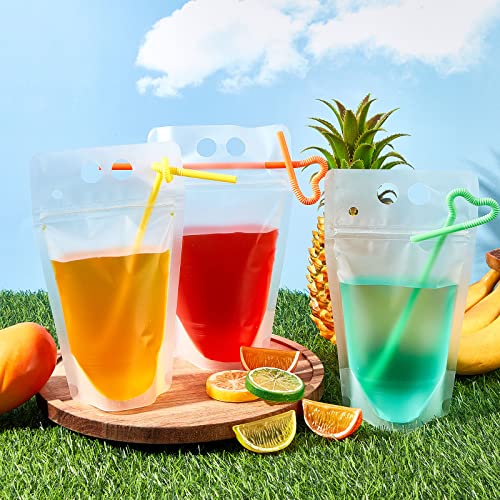 17 oz Clear Plastic Drink Pouches with Straws - 1000 Pack, Reusable, Stand-Up Design