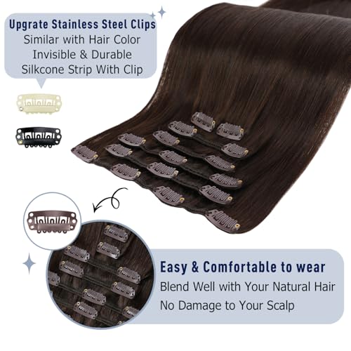 Sunya Clip-In Human Hair Extensions Dark Brown 14 Inch - 70g Variation #2