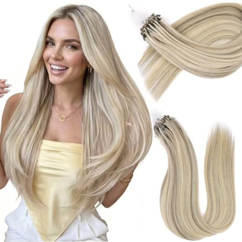 Microlink Hair Extensions 16 Inch 30g Human No Smell No Shedding Blonde Highlight Grayish Brown