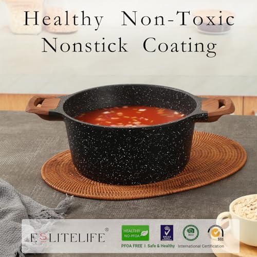 Black 9-Piece Nonstick Cookware Set with Granite Coating, Compatible with All Stovetops