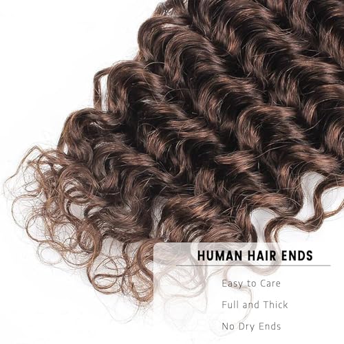 Dark Brown Human Hair Extension Bundle 12A Brazilian Virgin Deep Wave 32 Inch
