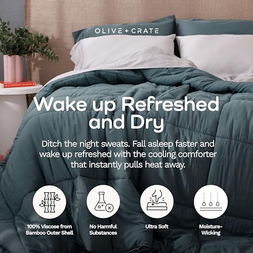 Olive + Crate Bamboo Comforter Queen - Basalt Blue, 88x90 Inch Breathable Duvet Insert