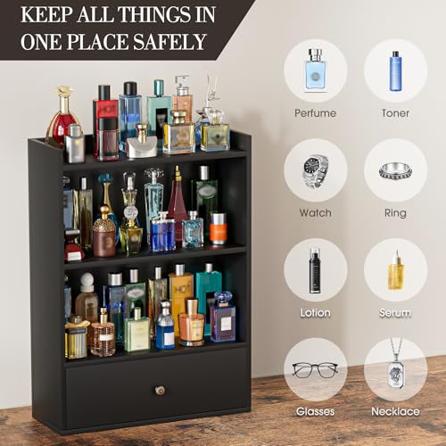 3-Tier Wooden Cologne Organizer for Men with Drawer