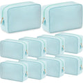 Sanwuta 10 Pcs Seersucker Cosmetic Bag Seersucker Makeup Bag Women Stripe Large Travel Toiletry Organizer Preppy Storage Pouch for Embroidery Wedding Bridesmaid Bride Mom (Mint Green)