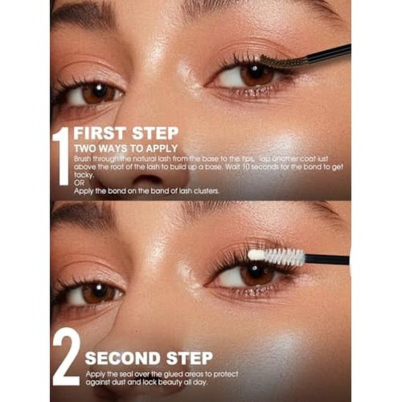 Brown Lash Cluster Glue Bond and Seal Waterproof 150H Super Strong Hold Long-Lasting for Eyelash Clusters Extensions Kit DIY Self Adhesive 2 in 1 Individual Lash Glue Brown Bonder & Clear Sealant