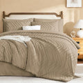 California King Comforter Set with Sheets - Taupe Boho 7-Piece Bed in a Bag, Amber Brown Variation