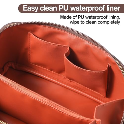 Makeup Bag, Travel Toiletry Bag for Women, Large Capacity Waterproof PU Leather Cosmetic Bags Make Up Organizer Bags with Headband and Wristband Set (Black, Lychee Pattern)