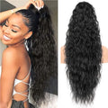 Water Wave Human Hair Drawstring Ponytail Extension for Black Women - 24 Inch Curly Style