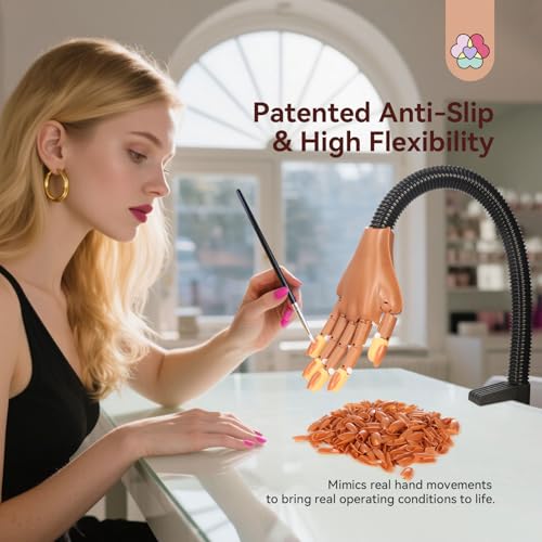 A2-2025 Practice Hand for Acrylic Nails with 200 Nail Tips & Tools - Anti-Slip & Flexible Nail Art Kit
