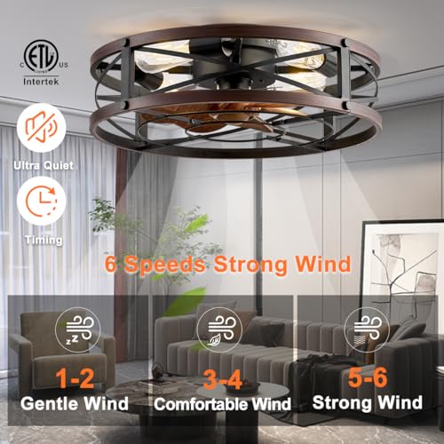 20-Inch Caged Ceiling Fan with Light and Remote Control - Brown & Black Variations