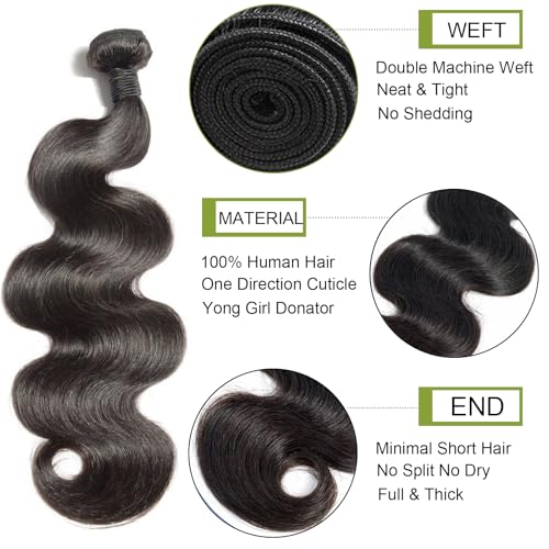 MIDOOT Body Wave Hair Bundles 18 Inch Black 3 Pack Brazilian Virgin Human Hair