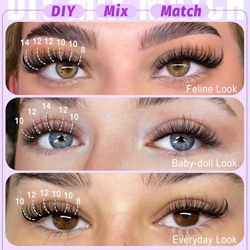 Yawamica Lash Clusters Kit Natural Lash Extension Kit 8-14mm Short Eyelash Clusters C Curly Wispy Individual Lashes with Waterproof Lash Bond and Seal and Lash Tweezers DIY Lash by Self