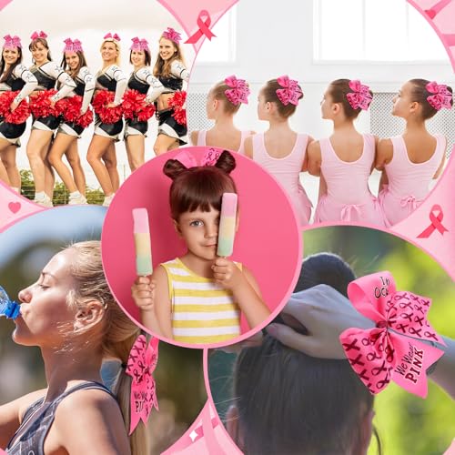 Preboun 20 Pack 7-Inch Pink Breast Cancer Awareness Cheer Hair Bows Classic A