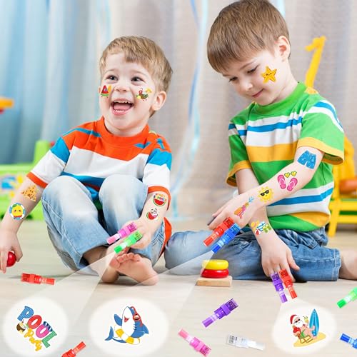 72 PCS Summer Party Favors ? 48 PCS Luminous Tattoos & 24 PCS LED Finger Lights Combo ? Birthday Goodie Bag Fillers, Party Supplies, Gifts Light Up Toys Glow In The Dark for Boys and Girls