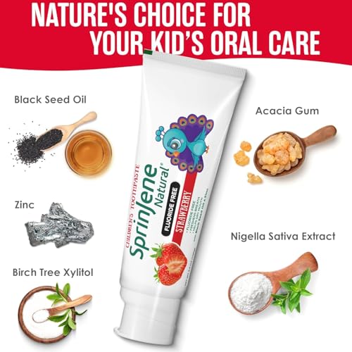 SprinJene Natural Kids Toothpaste Pack of 4 - Fluoride Free Strawberry Flavor, Gentle & Safe for Toddlers & Children