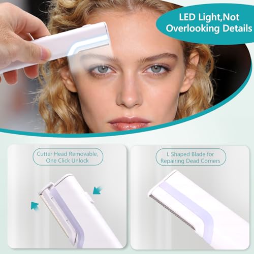Face Hair Remover, 2 in 1 Rechargeable Painless Electric Eyebrow Trimmer Facial Hair Removal for Women with LED Light, 3 Adjustable Speed, 4 Refill Dermablades