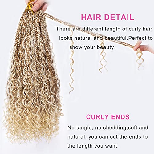 Pre-looped Boho Box Braids Crochet Hair 18 Inch - Mix Blonde Goddess Style, 8 Pack