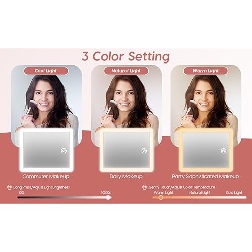 Travel Makeup Bag with LED Mirror ? Waterproof Cosmetic Train Case with Adjustable Dividers, Portable Makeup Organizer and Toiletry Bag for Women, Pink Teens & Girls Gift