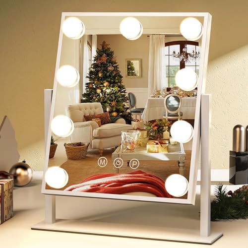 ZL ZELing White Vanity Mirror with Lights, Dimmable 3-Color Touch Screen, 360° Rotation