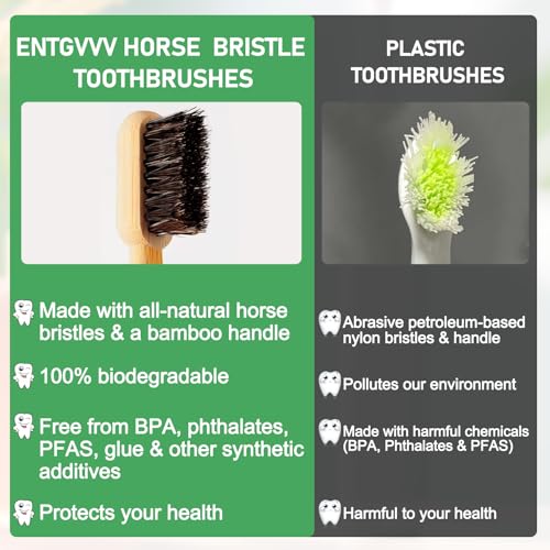 Horse Hair Toothbrush 4 Pack - Natural Bamboo Handle, Biodegradable & Plastic-Free - Variations of HORSE BRISTLE TOOTHBRUSH 4PACK