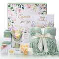 Women's Self Care Gift Set with Sage Green Blanket & Spa Items - Birthday & Get Well Gift
