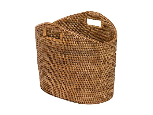 Oval Rattan Magazine Rack - Natural Woven Organizer for Living Room or Office