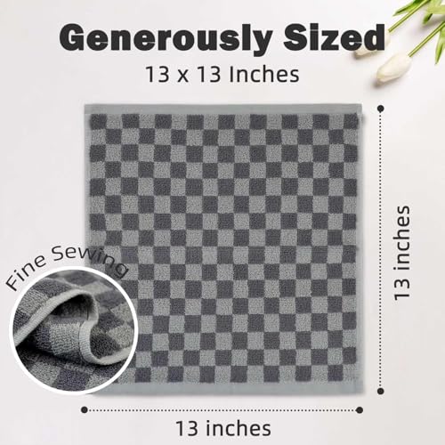 Grey Checkered Super Soft Wash Cloths - 12 Pack Face & Body Towels