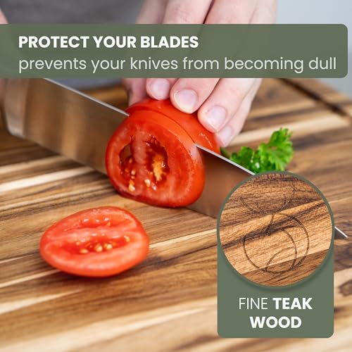 Large Teak Wood Cutting Board 24x18 Inches - Solid Wooden Butcher Block - Natural Beeswax Finish