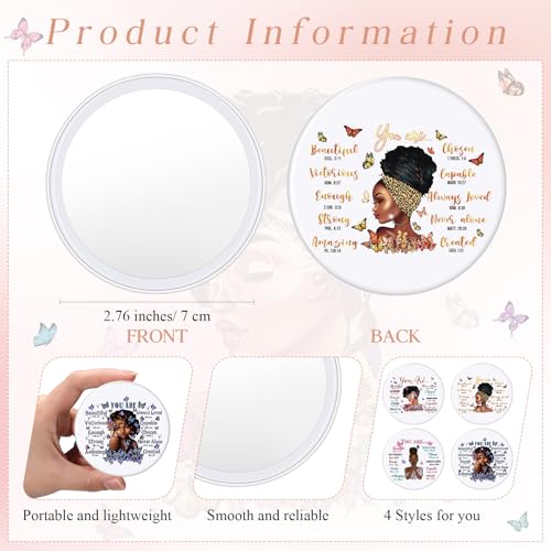 Roowest 20 Pcs Black Women Gifts Bulk Makeup Bag with Inspirational Compact Mirrors, Funny Small Travel Cosmetic Gifts for Womens Day Black Women
