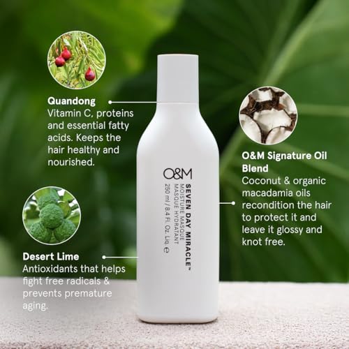 O&M Seven Day Miracle Moisture Hair Masque - 8.4 Fl Oz, Hydrating Treatment for Dry & Damaged Hair, Australian Extracts, Vegan & Cruelty-Free