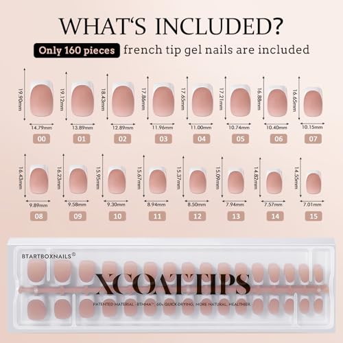 BTArtboxnails XCOATTIPS French Tip Nails, 160pcs Short Square Brown French Tip Press on Nails, French Tip Gel Nails for DIY Nail Art