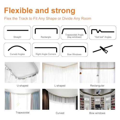 Beige Flexible Ceiling Track Set for Room Divider Curtains 120"W x 96"H